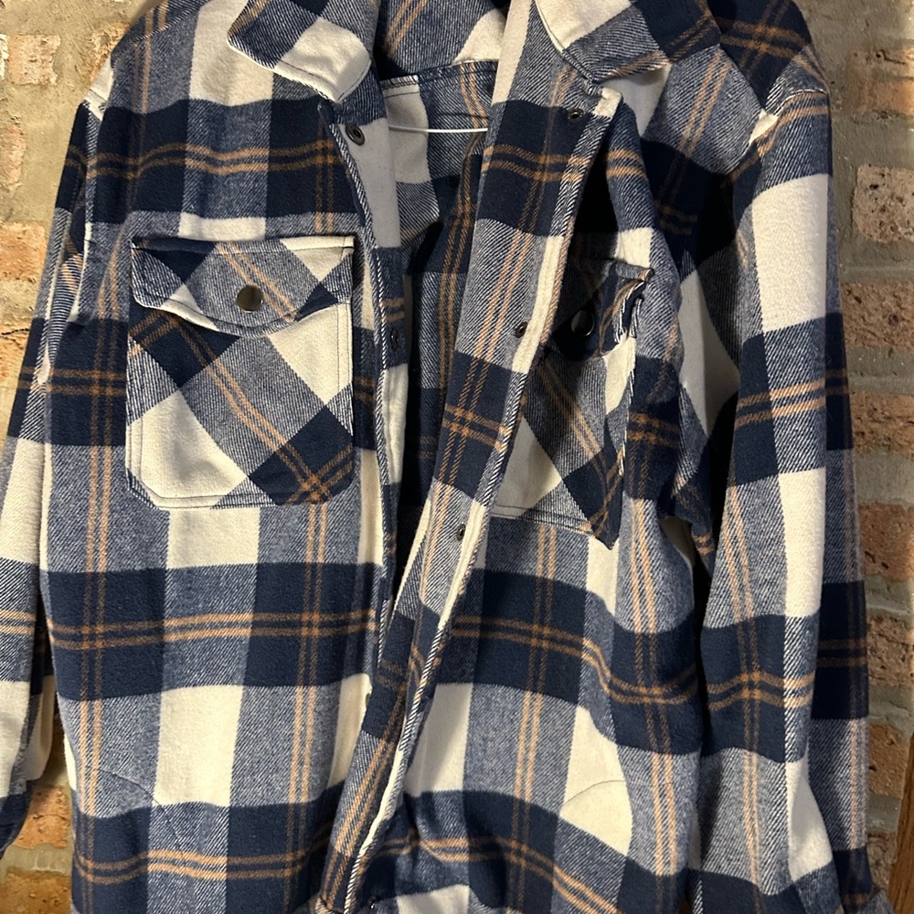 Classic Blue and White Plaid Men's Shirt Jacket